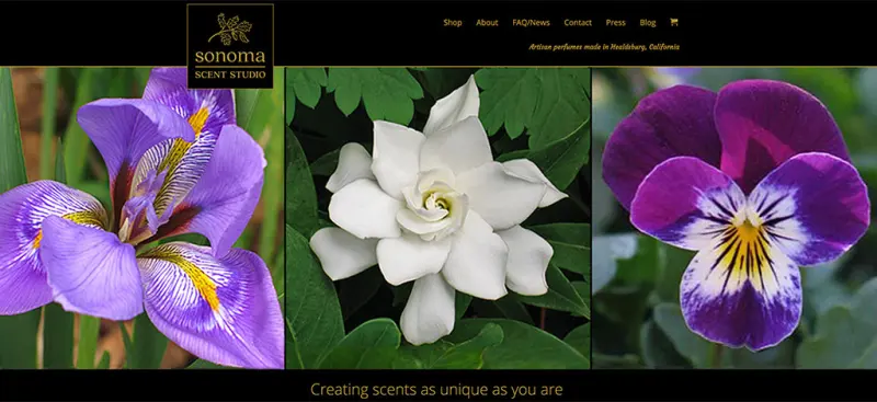 The Sonoma Scent Studio website
